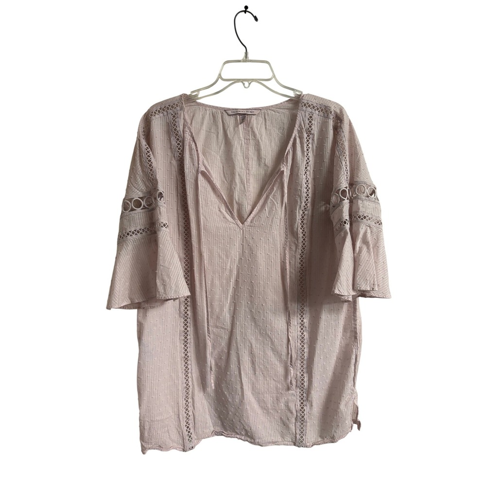 Victoria's Secret Pink Swiss Dot Cotton Boho Tunic Cover Up Bell Sleeve Medium